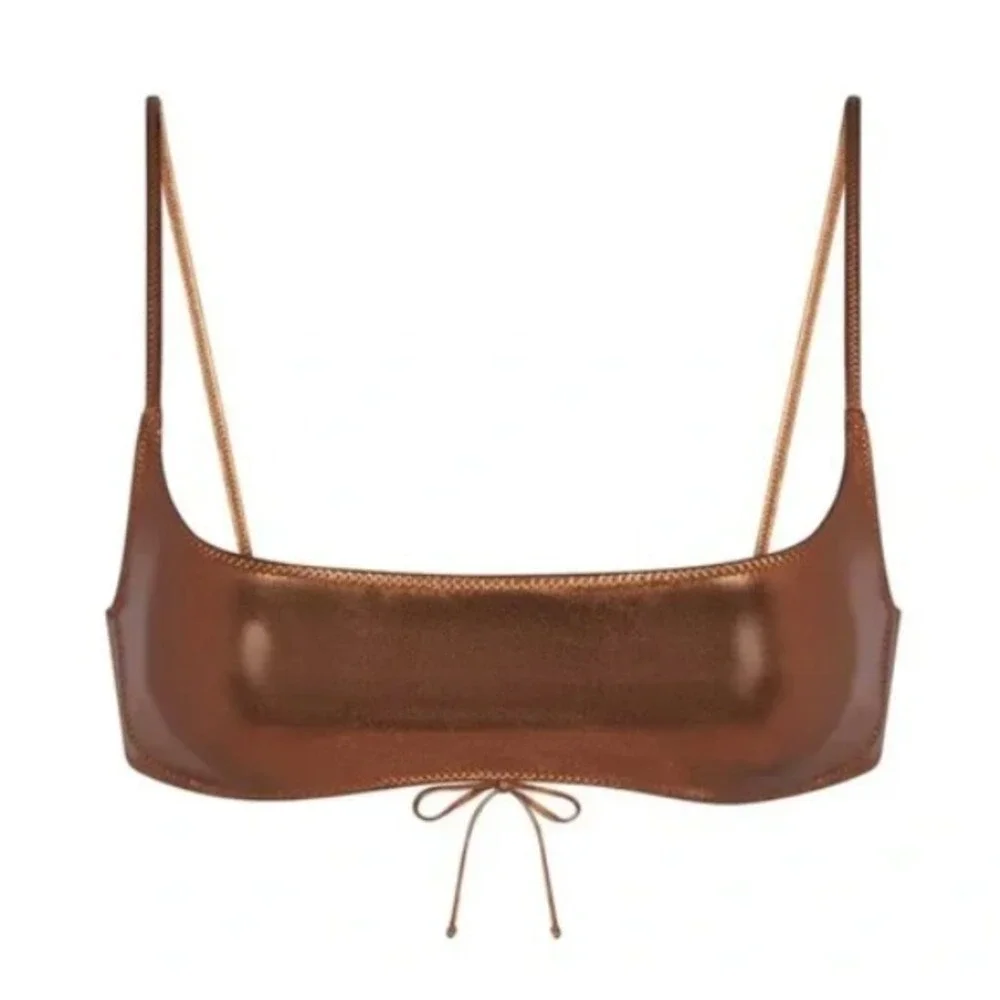 Skims Metallic Swim Micro Scoop Bikini Top - Penny - Large